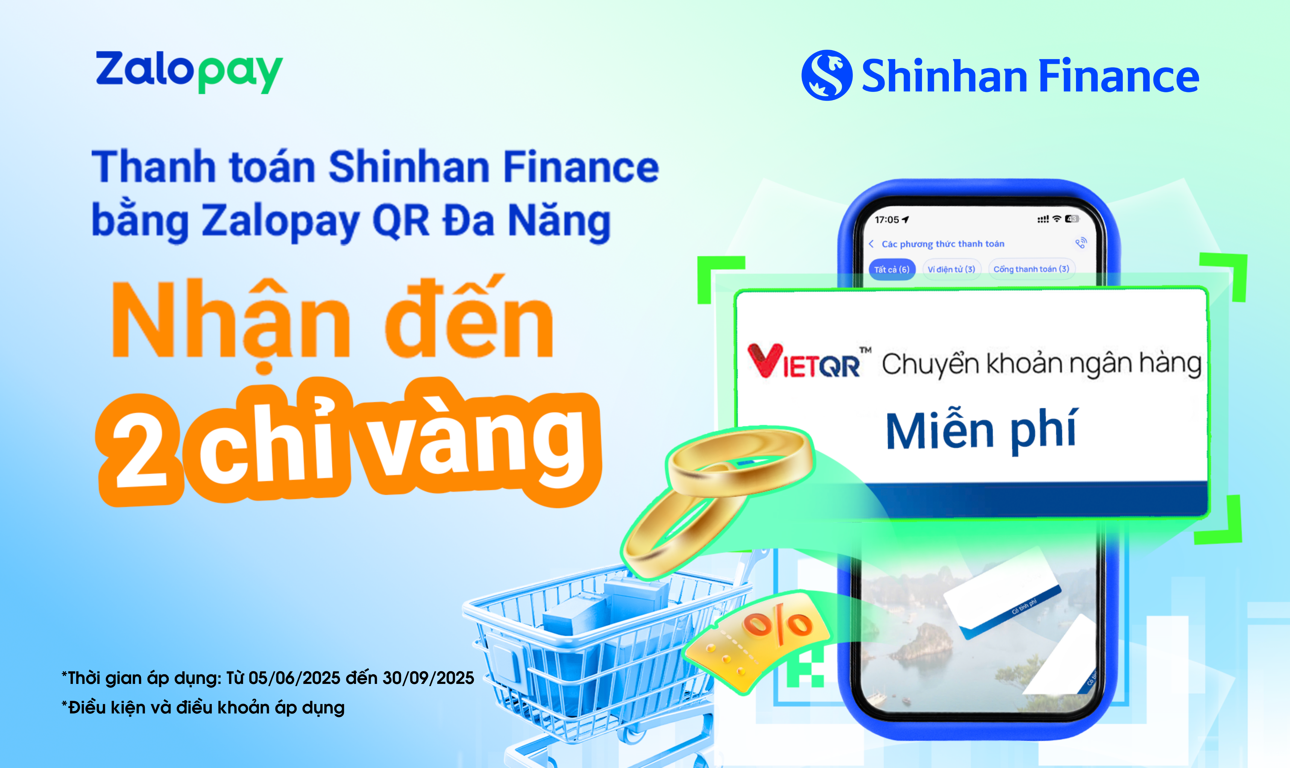 Thanh toán Shinhan Finance bằng Zalopay QR đa năng trên iShinhan, nhận ngay quà khủng