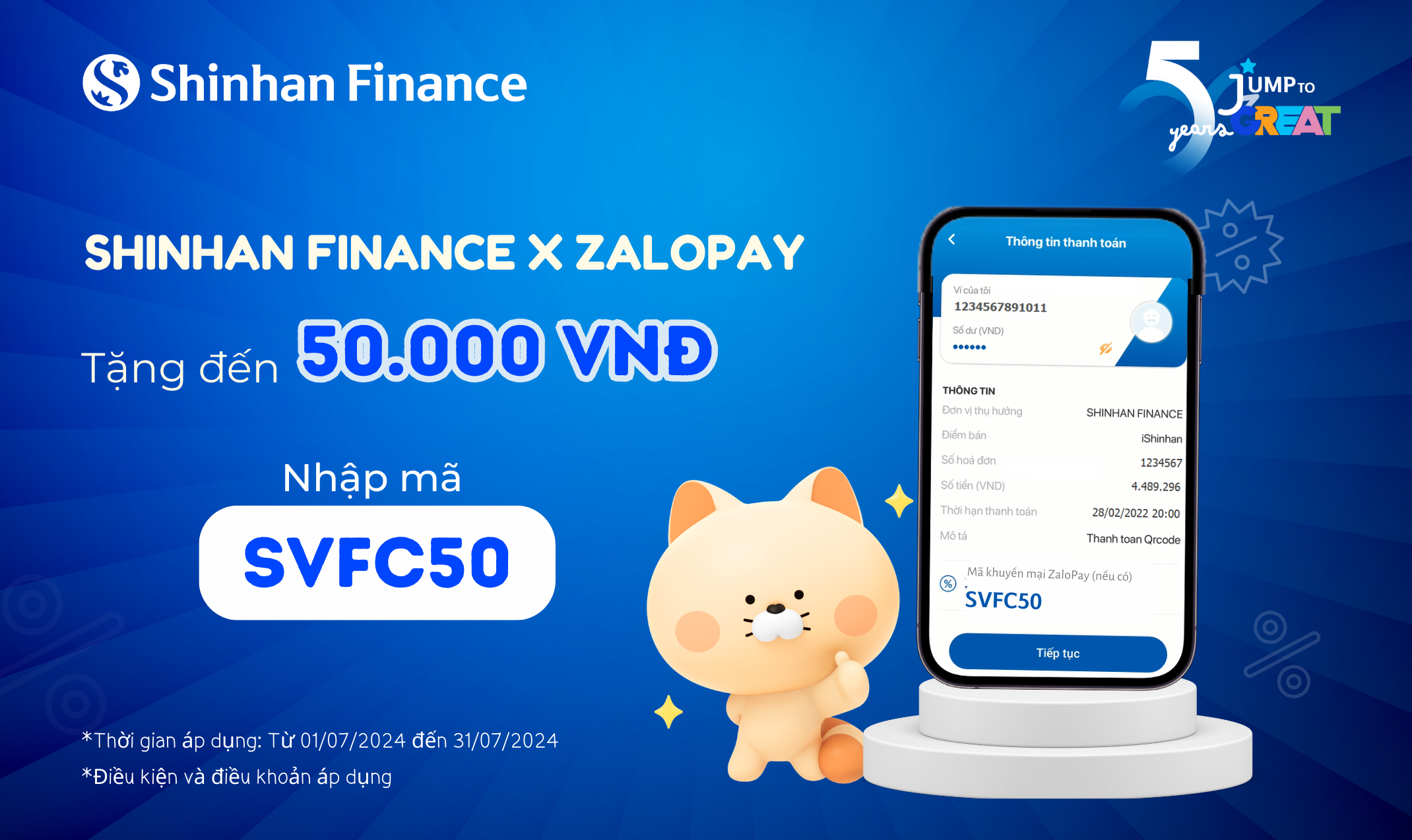 Mừng 05 năm thương hiệu - Shinhan Finance và ZaloPay ưu đãi tới 50.000 VNĐ khi thanh toán tại iShinhan